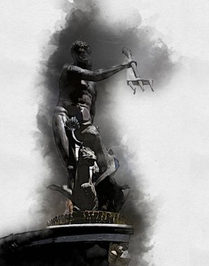 Polonya 'daki Gdansk şehrinin mimarisinin güzel bir görüntüsünün suluboya çizimi veya çizimi