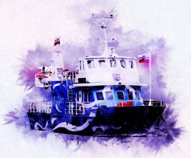 Yelkenli tekneler rıhtıma, liman sanatı illüstrasyonları klasik