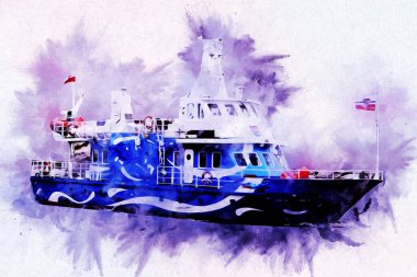 Yelkenli tekneler rıhtıma, liman sanatı illüstrasyonları klasik