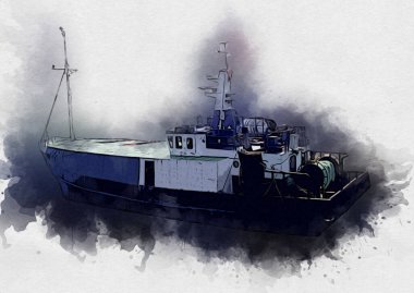 Yelkenli tekneler rıhtıma, liman sanatı illüstrasyonları klasik