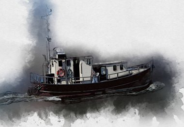 Yelkenli tekneler rıhtıma, liman sanatı illüstrasyonları klasik