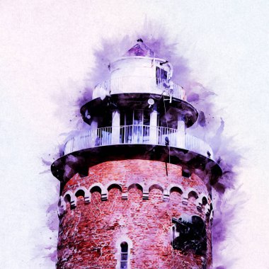 Kolobrzeg el çizimi suluboya deniz feneri illüstrasyon sanat eskizi çizimi