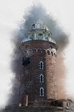 Kolobrzeg el çizimi suluboya deniz feneri illüstrasyon sanat eskizi çizimi