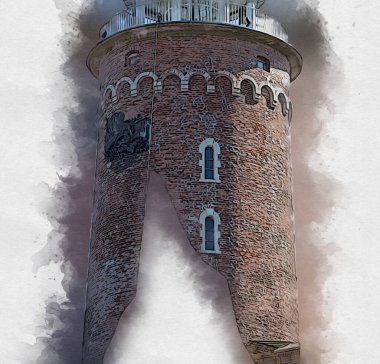 Kolobrzeg el çizimi suluboya deniz feneri illüstrasyon sanat eskizi çizimi