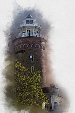 Kolobrzeg el çizimi suluboya deniz feneri illüstrasyon sanat eskizi çizimi