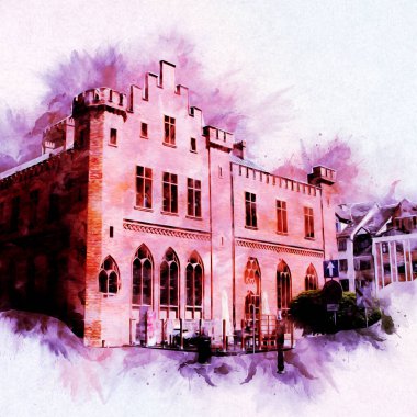 Kolobrzeg eski şehir, belediye binası, poland resim çizimi