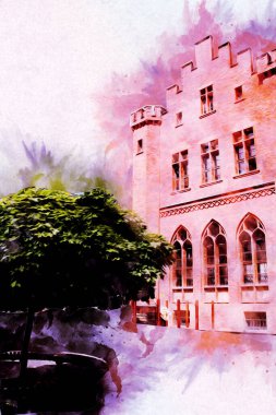 Kolobrzeg eski şehir, belediye binası, poland resim çizimi