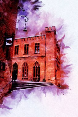 Kolobrzeg eski şehir, belediye binası, poland resim çizimi