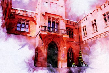 Kolobrzeg eski şehir, belediye binası, poland resim çizimi