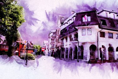 Kolobrzeg eski şehir, belediye binası, poland resim çizimi