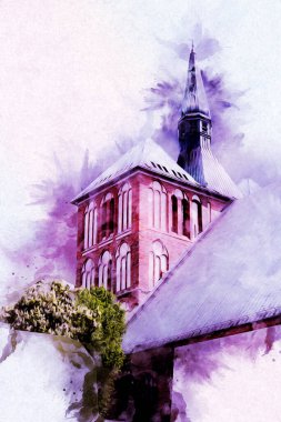 Kolobrzeg eski şehir, belediye binası, poland resim çizimi