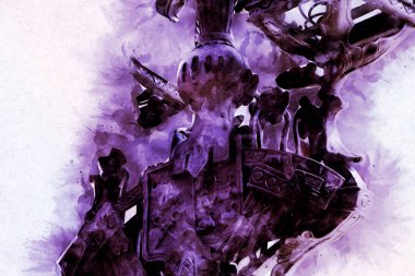 Antika sokak feneri el yapımı sanat eskileri çiziyor.