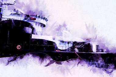 Savaş gemisi deniz illüstrasyonu antika sanat eseri çizimi