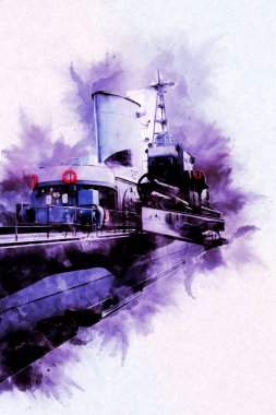 Savaş gemisi deniz illüstrasyonu antika sanat eseri çizimi