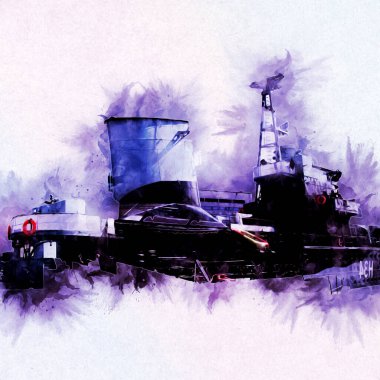 Savaş gemisi deniz illüstrasyonu antika sanat eseri çizimi