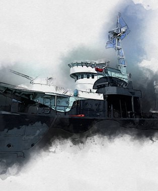 Savaş gemisi deniz illüstrasyonu antika sanat eseri çizimi