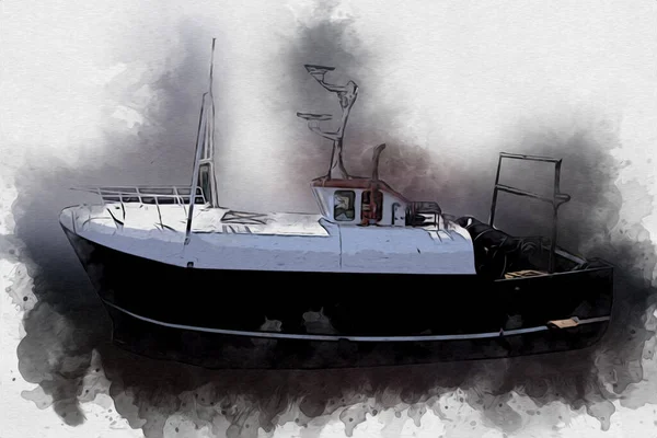 Segling Båtar Stuvade Vid Piren Hamn Konst Illustration Vintage Retro — Stockfoto