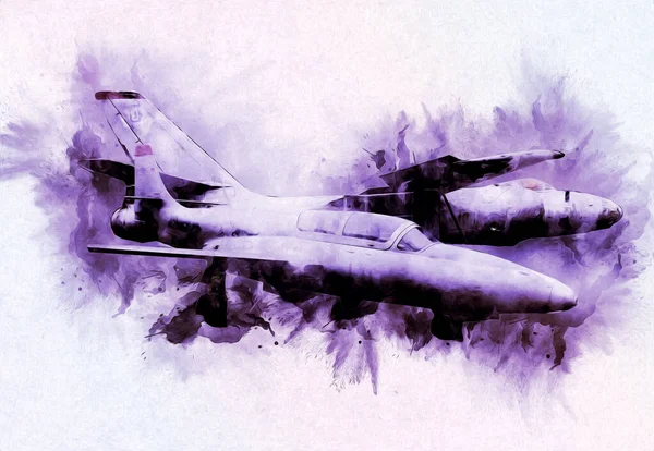 Americano Jet Fighter Aereo Disegno Illustrazione Arte Vintage — Foto Stock