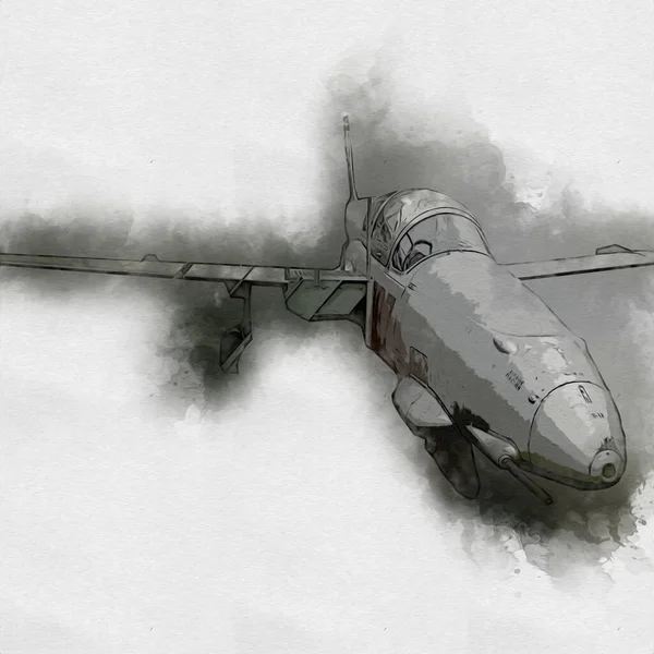 Avion Chasseur Réaction Américain Dessin Illustration Art Vintage — Photo