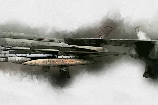 Americano Jet Fighter Aereo Disegno Illustrazione Arte Vintage — Foto Stock