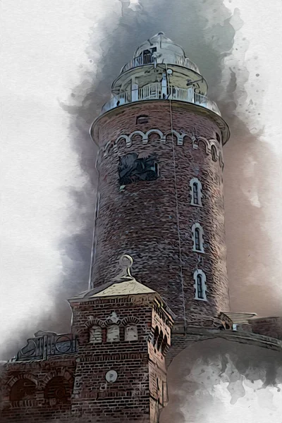 Kolobrzeg Met Hand Getekend Aquarel Vuurtoren Illustratie Kunst Vintage Tekening — Stockfoto