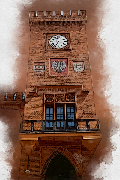 Kolobrzeg Staré Město Radnice Ilustrační Kresba Polského Umění — Stock fotografie