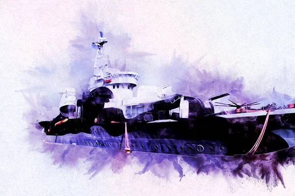 Csatahajó Tenger Illusztráció Antik Évjárat Rajz — Stock Fotó