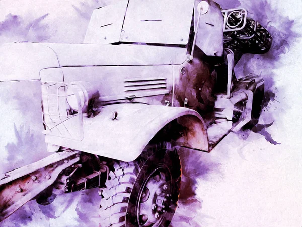 Armored Vehicle Technical Military Truck Art Illustration Isolated Sketch — Stock Photo, Image