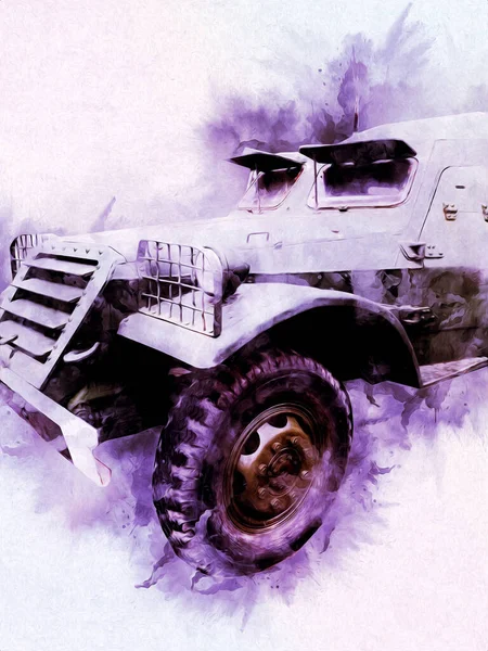 Zırhlı Araç Teknik Askeri Kamyon Sanat Çizimi — Stok fotoğraf