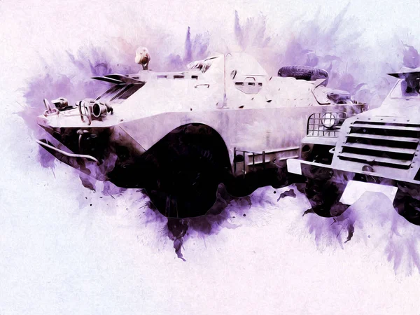 Veículo Blindado Técnico Militar Caminhão Arte Ilustração Isolado Esboço — Fotografia de Stock