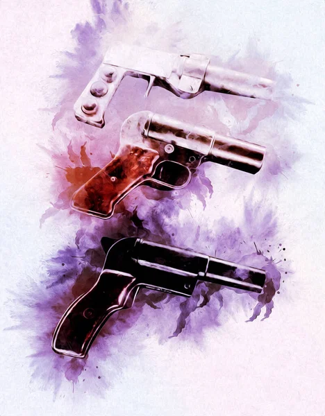 Revolver Desenhado Mão Ilustração Arma Vintage Gravura Estilo Pistolas Antigas — Fotografia de Stock