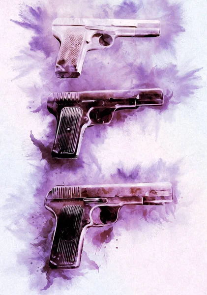 Revólver Ilustración Pistola Vintage Dibujada Mano Conjunto Pistolas Antiguas Estilo — Foto de Stock