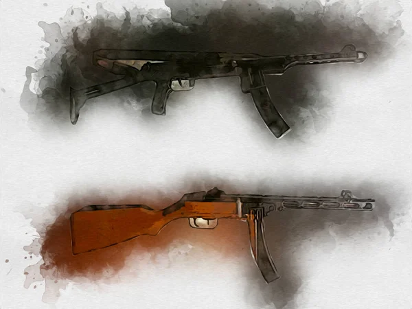 Revolver Illustration Pistolet Vintage Dessinée Main Ensemble Vieux Pistolets Style — Photo