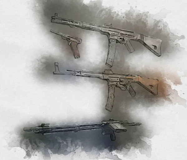 Revolver Ilustrace Ručně Tasené Pistole Sada Starých Pistolí Stylu Rytí — Stock fotografie