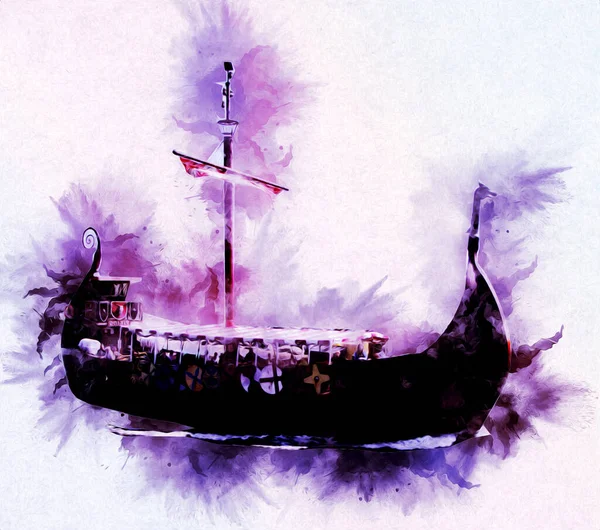 Barco Pirata Navegando Mar Ilustración Arte Dibujo Boceto Vintage —  Fotos de Stock