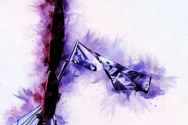 Korsan bayrağında kafatası ve kemikler, resim çizimi klasik