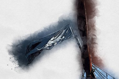 Korsan bayrağında kafatası ve kemikler, resim çizimi klasik