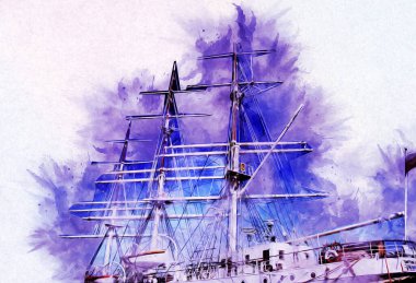 Antika tekne deniz motifi el yapımı sanat eseri çizimi