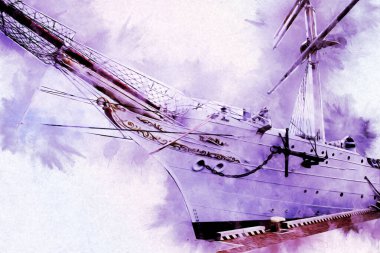 Antika tekne deniz motifi el yapımı sanat eseri çizimi