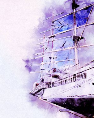 Antika tekne deniz motifi el yapımı sanat eseri çizimi