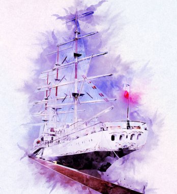 Antika tekne deniz motifi el yapımı sanat eseri çizimi