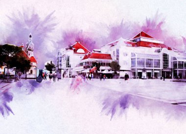 Sopot sanat çiziminde kare ve gezinti mimari dönüm noktası