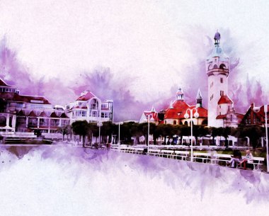 Sopot sanat çiziminde kare ve gezinti mimari dönüm noktası