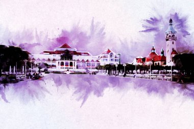 Sopot sanat çiziminde kare ve gezinti mimari dönüm noktası