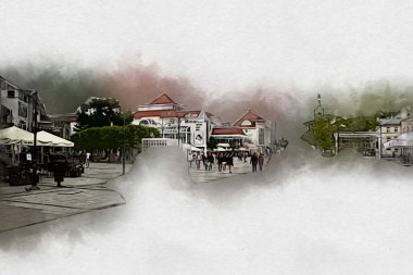 Sopot sanat çiziminde kare ve gezinti mimari dönüm noktası