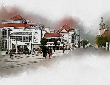 Sopot sanat çiziminde kare ve gezinti mimari dönüm noktası