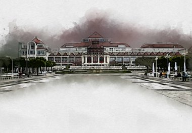 Sopot sanat çiziminde kare ve gezinti mimari dönüm noktası