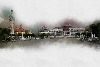 Sopot sanat çiziminde kare ve gezinti mimari dönüm noktası