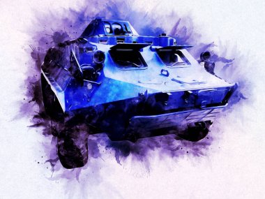 Vintage tank izole çizim sanat illüstrasyonu