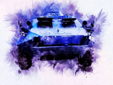 Vintage tank izole çizim sanat illüstrasyonu